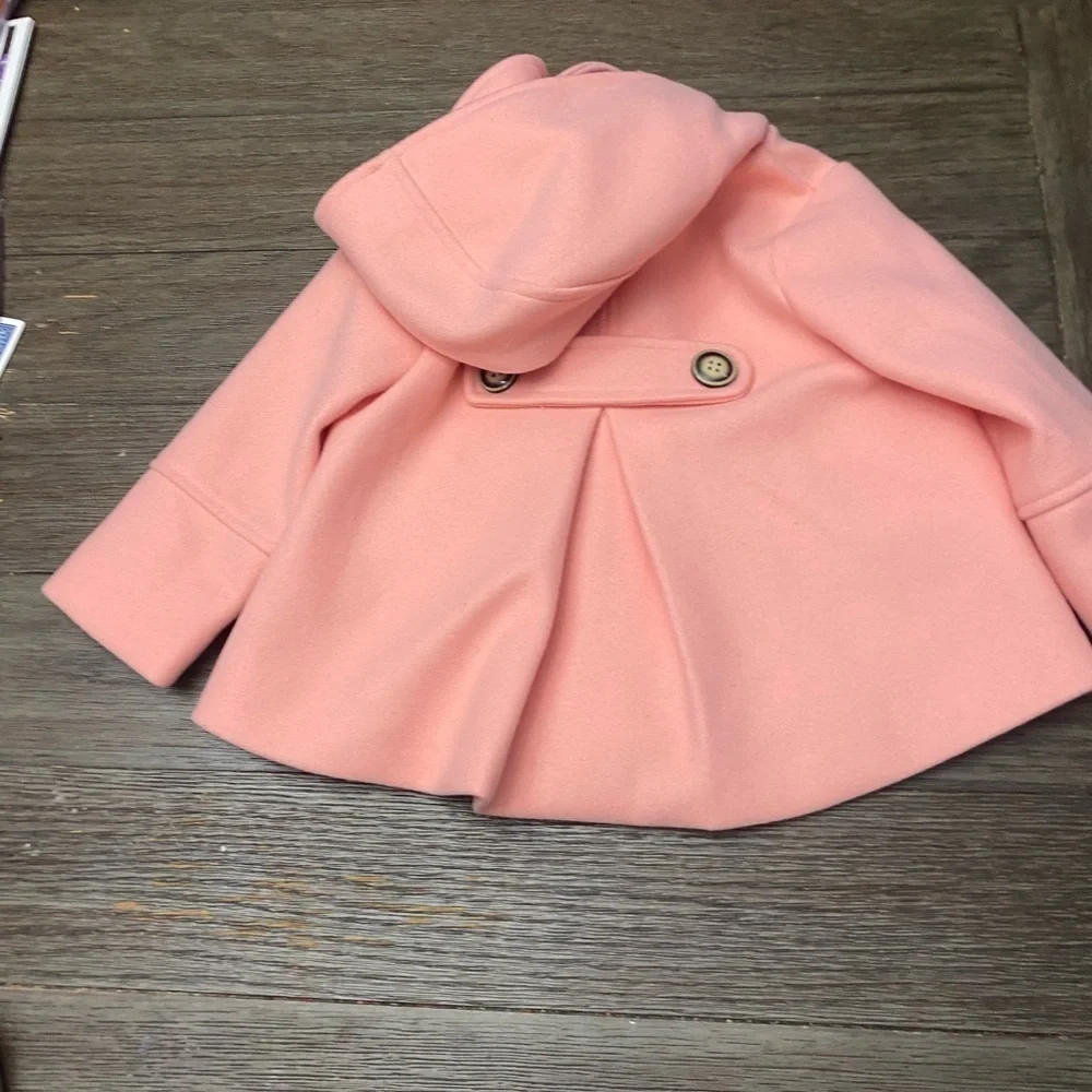 Girls Button Formal Coat Toddler Kids Hooded Woolen Jacket Fall Winter Outwear